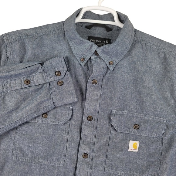 Carhartt Other - Carhartt Button Down Shirt Mens L Blue Loose Fit Chambray Long Sleeve TW4368-M